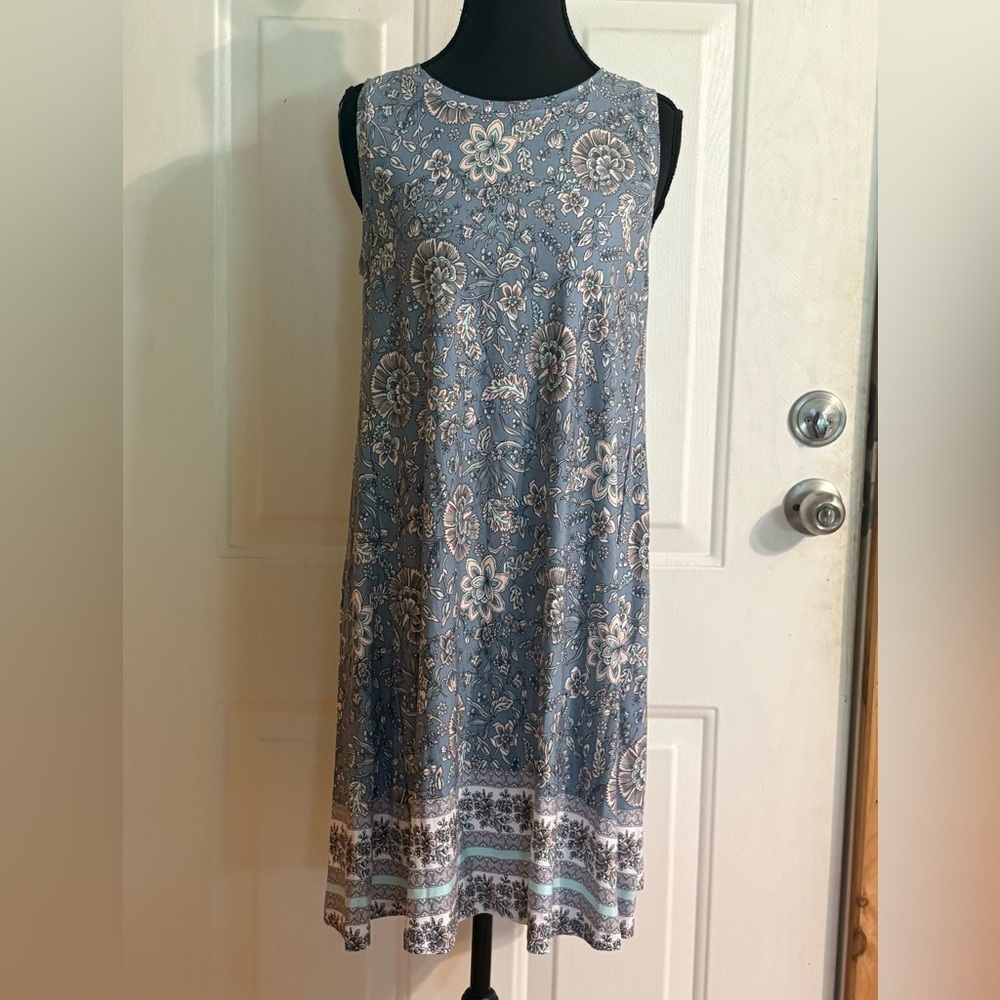 LOFT Blue Floral Border-Hem Dress size Small NWT